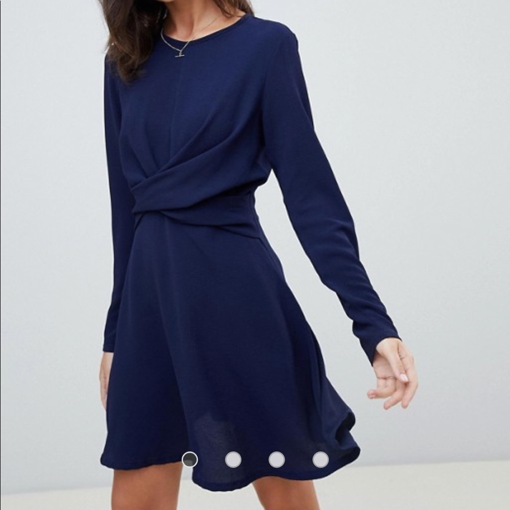 Boohoo flowy Navy blue dress.